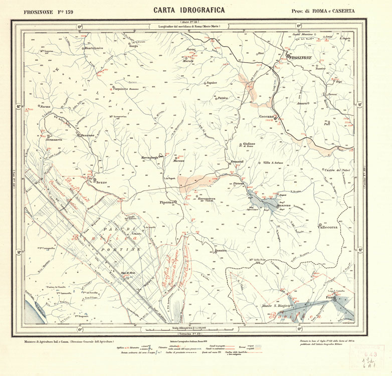 (N:1165) CARTA IDROGRAFICA DEL REGNO D'ITALIA - Foglio 159 - Frosinone (B0013425) Carte e stampe antiche: riproduzione a colori su carta (formato A1)
