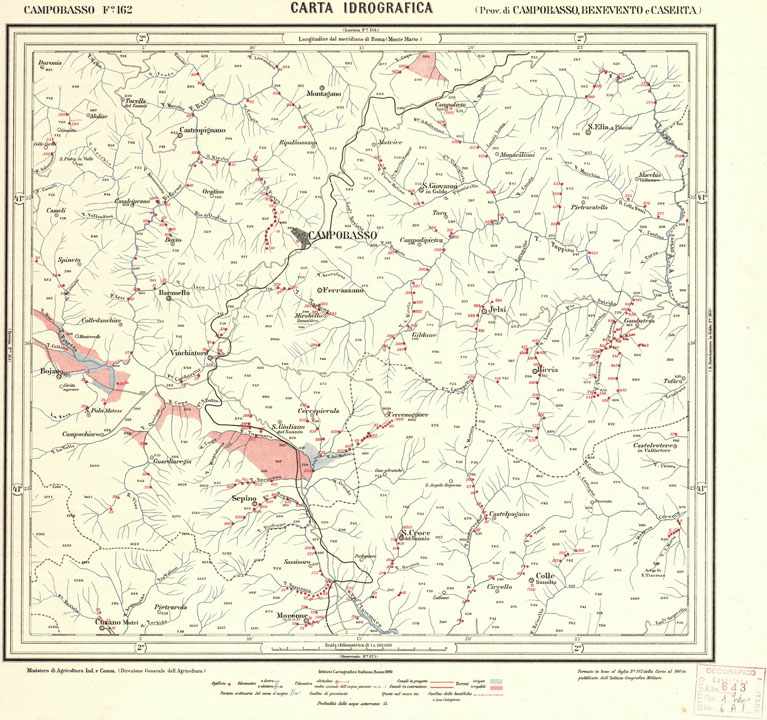 (N:1162) CARTA IDROGRAFICA DEL REGNO D'ITALIA - Foglio 162 - Campobasso (B0013428) Carte e stampe antiche: riproduzione a colori su carta (formato A1)