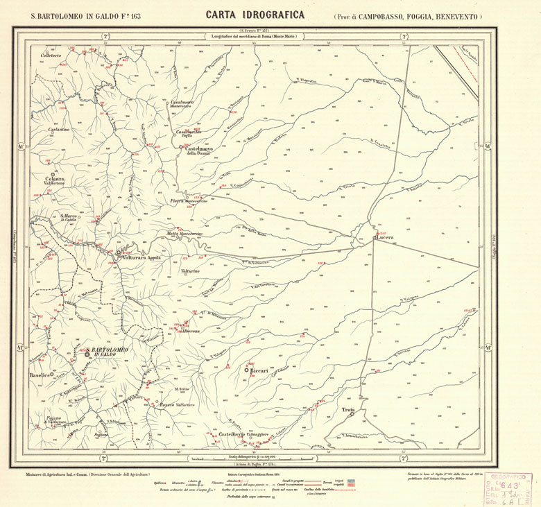 (N:1161) CARTA IDROGRAFICA DEL REGNO D'ITALIA - Foglio 163 - S. Bartolomeo in Galdo (B0013429) Carte e stampe antiche: riproduzione a colori su carta (formato A1)