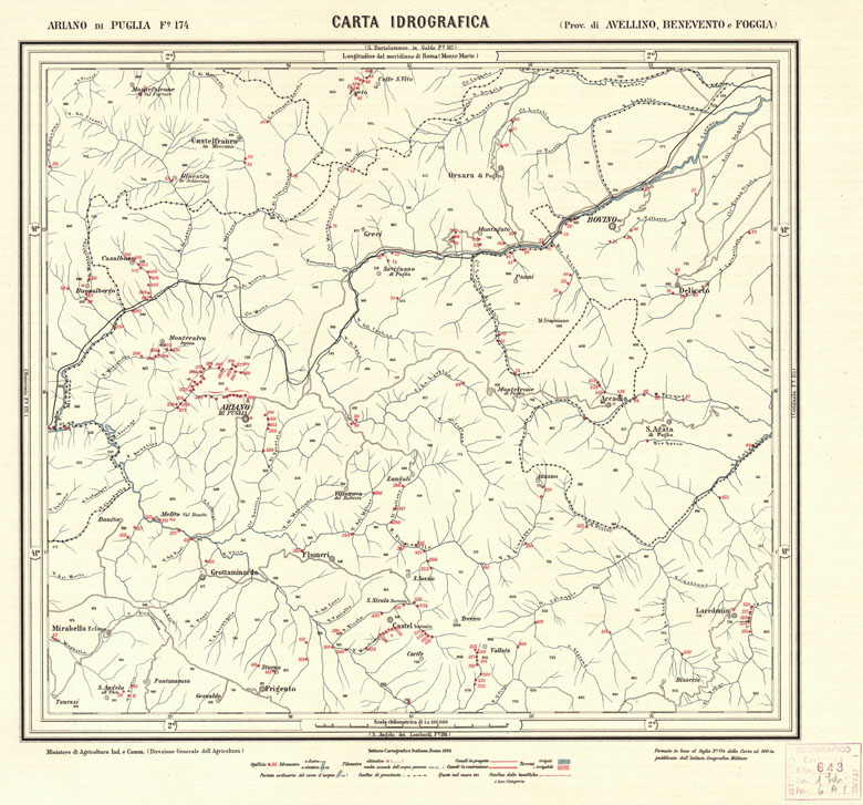 (N:1101) CARTA IDROGRAFICA DEL REGNO D'ITALIA - Foglio 174 - Ariano di Puglia (B0013436) Carte e stampe antiche: riproduzione a colori su carta (formato A1)
