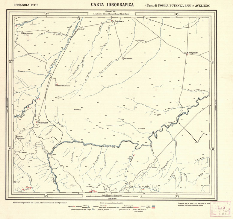 (N:1100) CARTA IDROGRAFICA DEL REGNO D'ITALIA - Foglio 175 - Cerignola (B0013437) Carte e stampe antiche: riproduzione a colori su carta (formato A1)