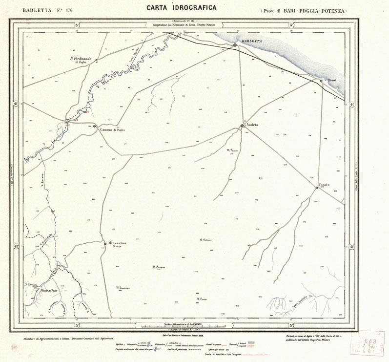 (N:1099) CARTA IDROGRAFICA DEL REGNO D'ITALIA - Foglio 176 - Barletta (B0013438) Carte e stampe antiche: riproduzione a colori su carta (formato A1)