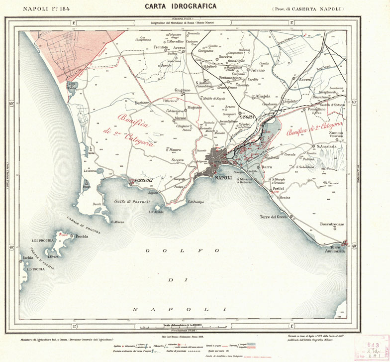 (N:1091) CARTA IDROGRAFICA DEL REGNO D'ITALIA - Foglio 184 - Napoli (B0013442) Carte e stampe antiche: riproduzione a colori su carta (formato A1)