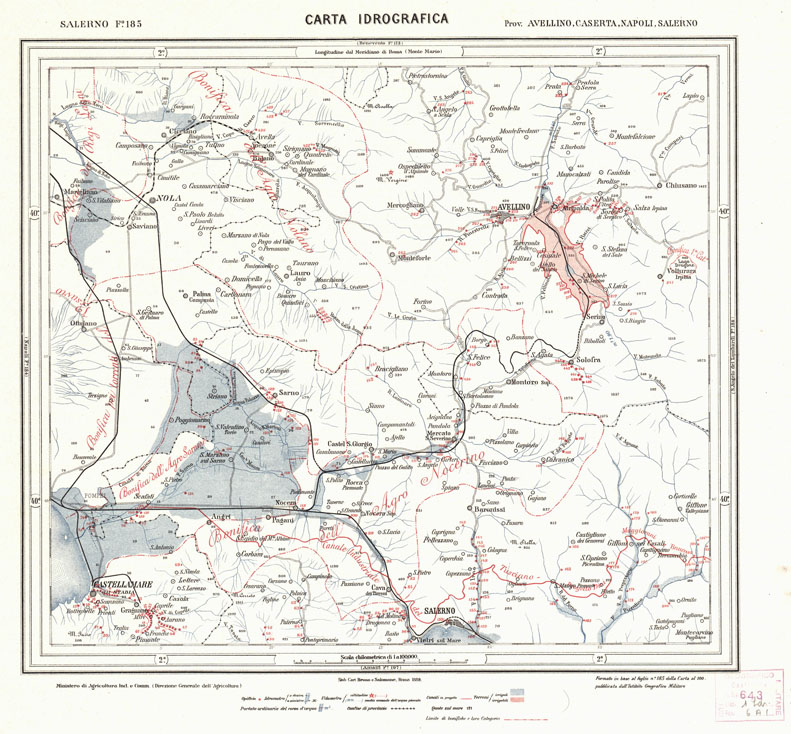 (N:1090) CARTA IDROGRAFICA DEL REGNO D'ITALIA - Foglio 185 - Salerno (B0013443) Carte e stampe antiche: riproduzione a colori su carta (formato A1)