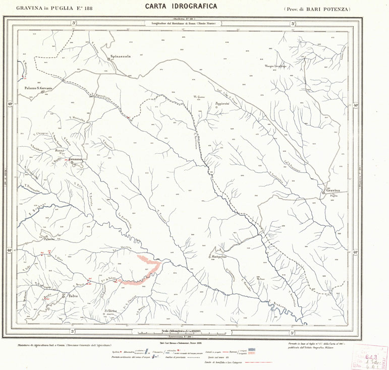 (N:1087) CARTA IDROGRAFICA DEL REGNO D'ITALIA - Foglio 188 - Gravina in Puglia (B0013446) Carte e stampe antiche: riproduzione a colori su carta (formato A1)