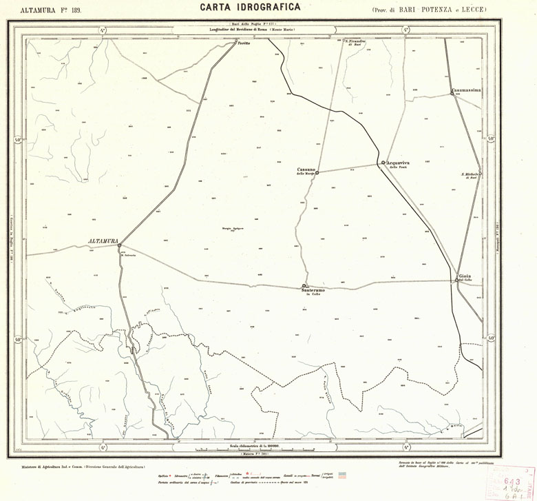 (N:1085) CARTA IDROGRAFICA DEL REGNO D'ITALIA - Foglio 189 - Altamura (B0013447) Carte e stampe antiche: riproduzione a colori su carta (formato A1)