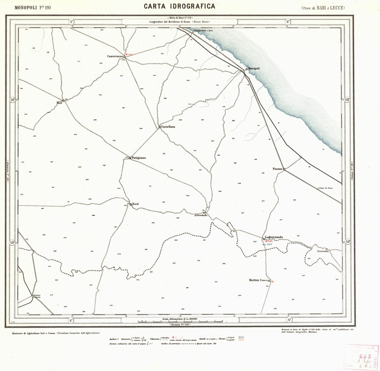 (N:1084) CARTA IDROGRAFICA DEL REGNO D'ITALIA - Foglio 190 - Monopoli (B0013448) Carte e stampe antiche: riproduzione a colori su carta (formato A1)