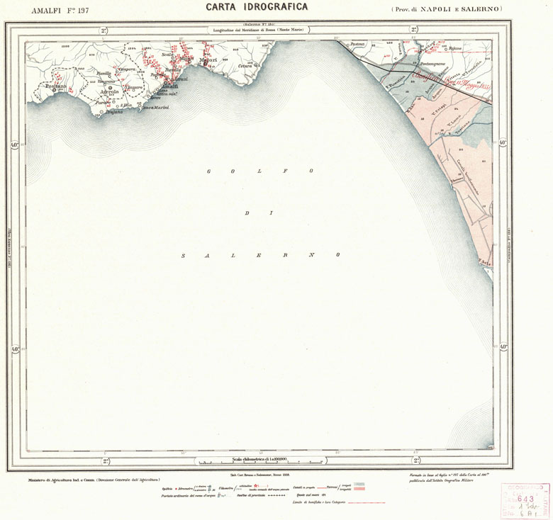 (N:1081) CARTA IDROGRAFICA DEL REGNO D'ITALIA - Foglio 197 - Amalfi (B0013451) Carte e stampe antiche: riproduzione a colori su carta (formato A1)