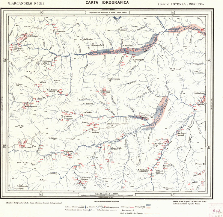 (N:941) CARTA IDROGRAFICA DEL REGNO D'ITALIA - Foglio 211 - S. Arcangelo (B0013461) Carte e stampe antiche: riproduzione a colori su carta (formato A1)
