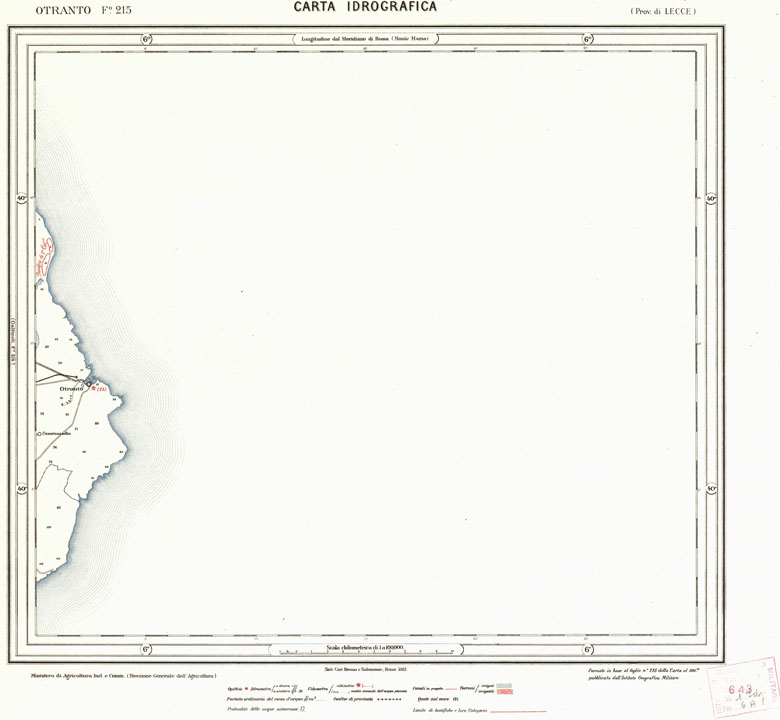 (N:937) CARTA IDROGRAFICA DEL REGNO D'ITALIA - Foglio 215 - Otranto (B0013465) Carte e stampe antiche: riproduzione a colori su carta (formato A1)