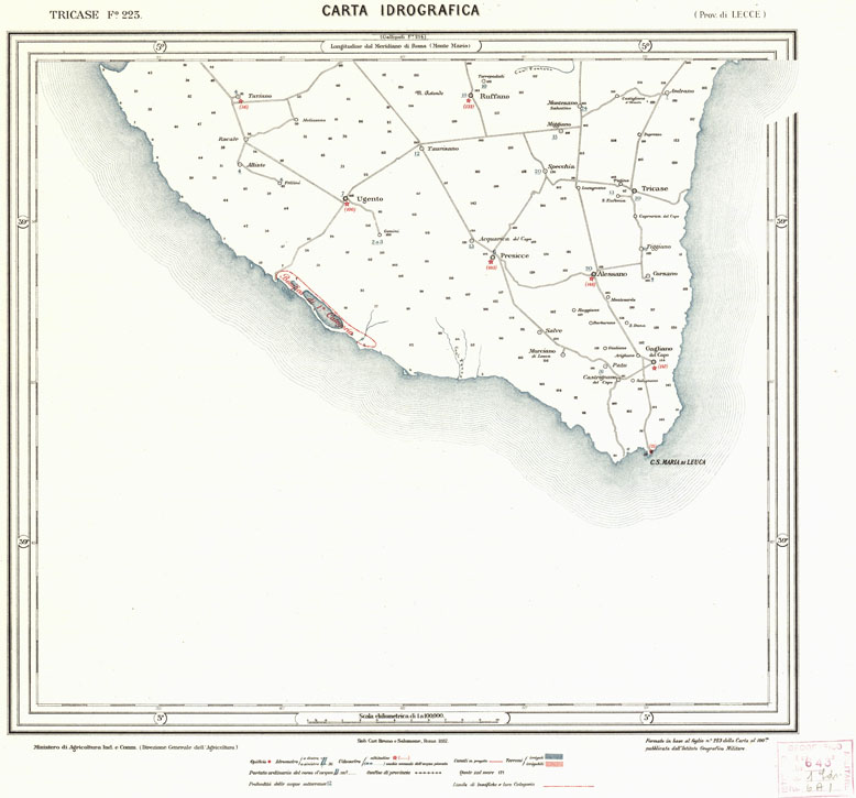 (N:933) CARTA IDROGRAFICA DEL REGNO D'ITALIA - Foglio 223 - Tricase (B0013469) Carte e stampe antiche: riproduzione a colori su carta (formato A1)