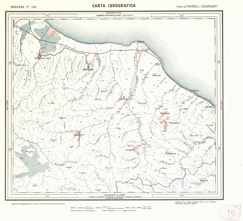 (N:930) CARTA IDROGRAFICA DEL REGNO D'ITALIA - Foglio 230 - Rossano (B0013472) Carte e stampe antiche: riproduzione a colori su carta (formato A1)