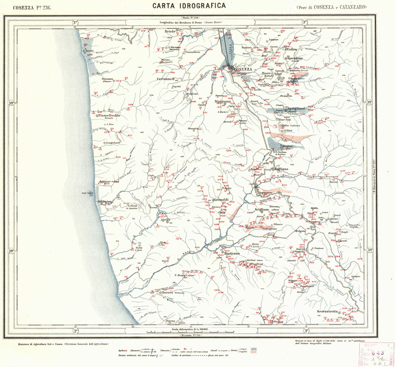 (N:927) CARTA IDROGRAFICA DEL REGNO D'ITALIA - Foglio 236 - Cosenza (B0013474) Carte e stampe antiche: riproduzione a colori su carta (formato A1)