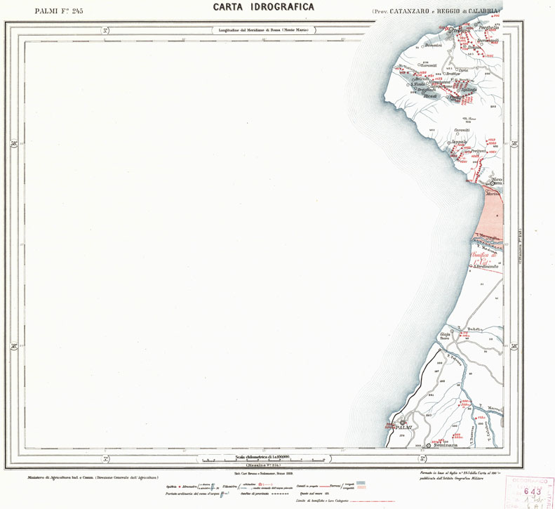 (N:921) CARTA IDROGRAFICA DEL REGNO D'ITALIA - Foglio 245 - Palmi (B0013480) Carte e stampe antiche: riproduzione a colori su carta (formato A1)