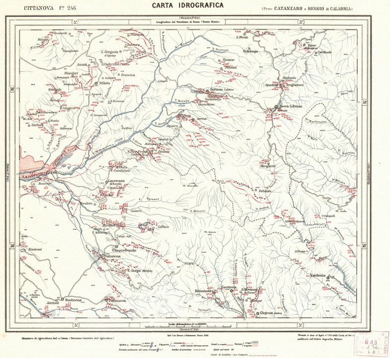(N:920) CARTA IDROGRAFICA DEL REGNO D'ITALIA - Foglio 246 - Cittanova (B0013481) Carte e stampe antiche: riproduzione a colori su carta (formato A1)