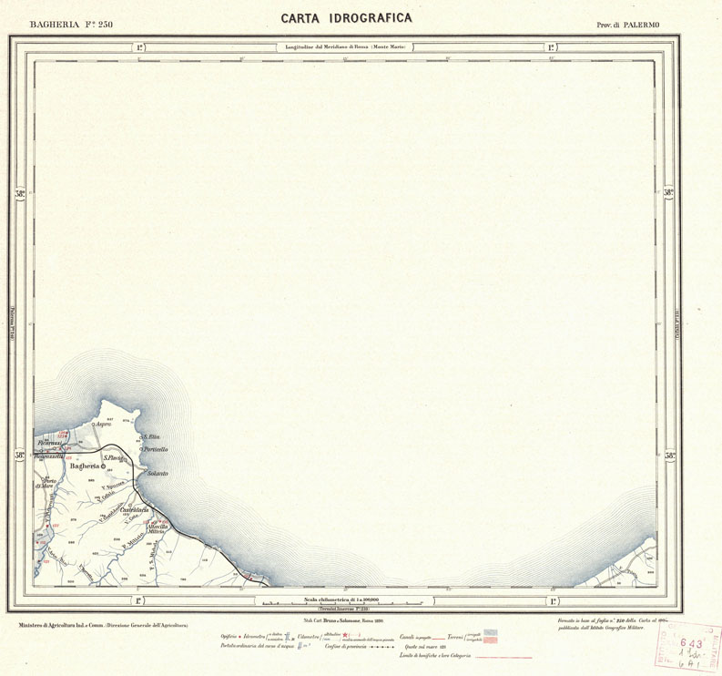 (N:735) CARTA IDROGRAFICA DEL REGNO D'ITALIA - Foglio 250 - Bagheria (B0013485) Carte e stampe antiche: riproduzione a colori su carta (formato A1)