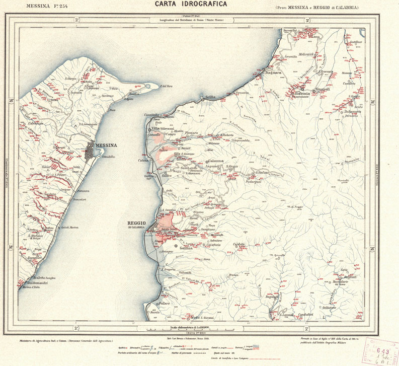 (N:731) CARTA IDROGRAFICA DEL REGNO D'ITALIA - Foglio 254 - Messina (B0013489) Carte e stampe antiche: riproduzione a colori su carta (formato A1)