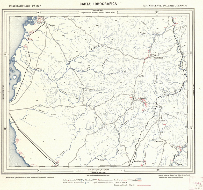 (N:727) CARTA IDROGRAFICA DEL REGNO D'ITALIA - Foglio 257 - Castelvetrano (B0013492) Carte e stampe antiche: riproduzione a colori su carta (formato A1)