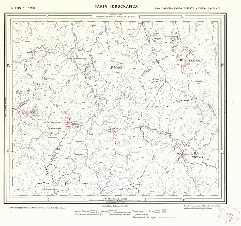 (N:724) CARTA IDROGRAFICA DEL REGNO D'ITALIA - Foglio 260 - Nicosia (B0013495) Carte e stampe antiche: riproduzione a colori su carta (formato A1)