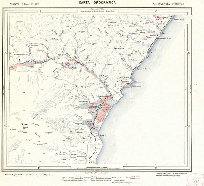 (N:722) CARTA IDROGRAFICA DEL REGNO D'ITALIA - Foglio 262 - Monte Etna (B0013497) Carte e stampe antiche: riproduzione a colori su carta (formato A1)