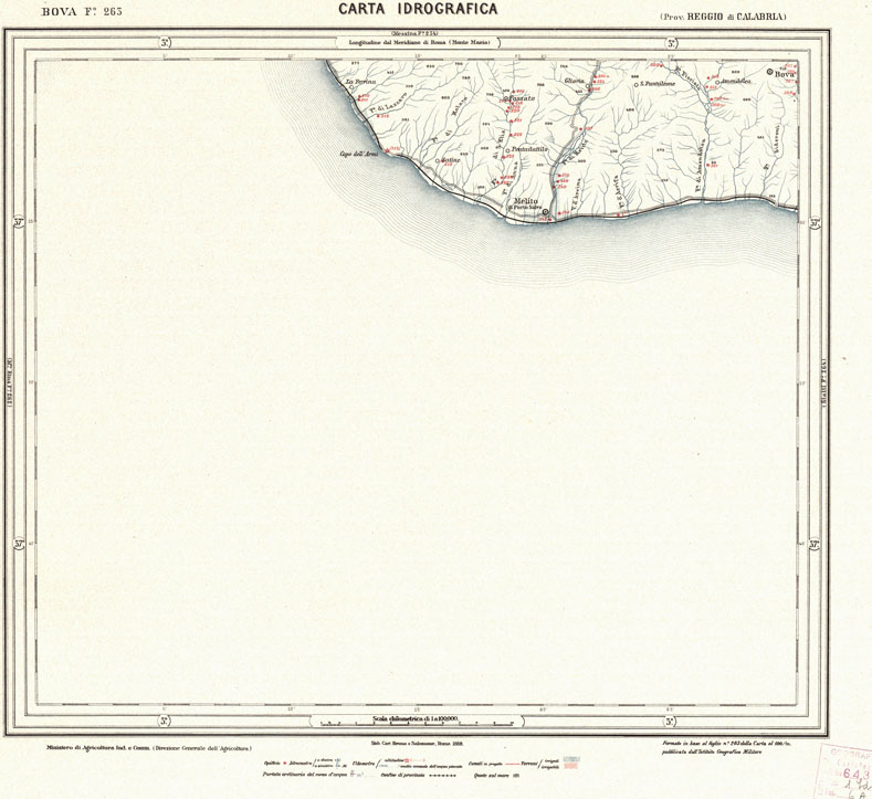 (N:721) CARTA IDROGRAFICA DEL REGNO D'ITALIA - Foglio 263 - Bova (B0013498) Carte e stampe antiche: riproduzione a colori su carta (formato A1)