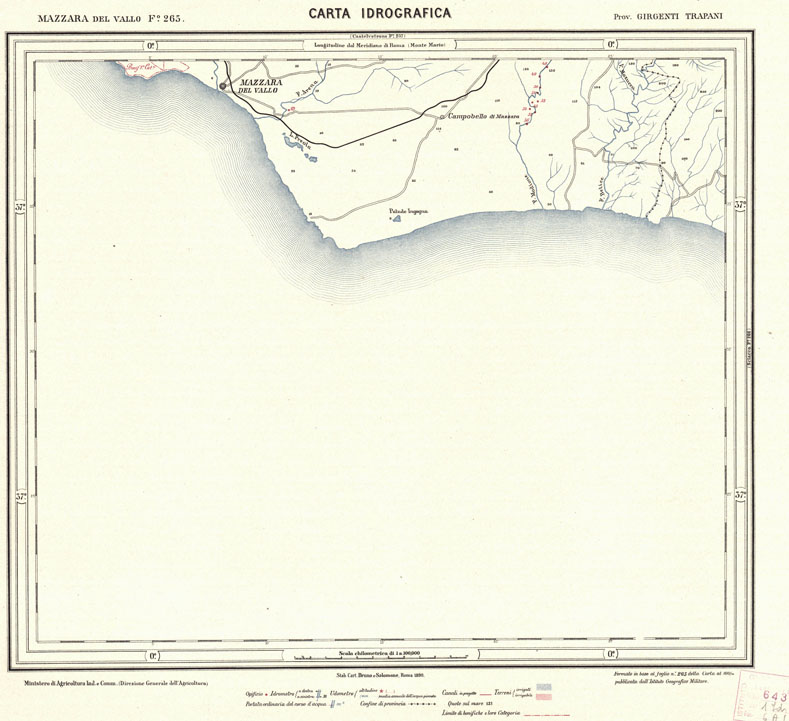 (N:719) CARTA IDROGRAFICA DEL REGNO D'ITALIA - Foglio 265 - Mazzara del Vallo (B0013500) Carte e stampe antiche: riproduzione a colori su carta (formato A1)