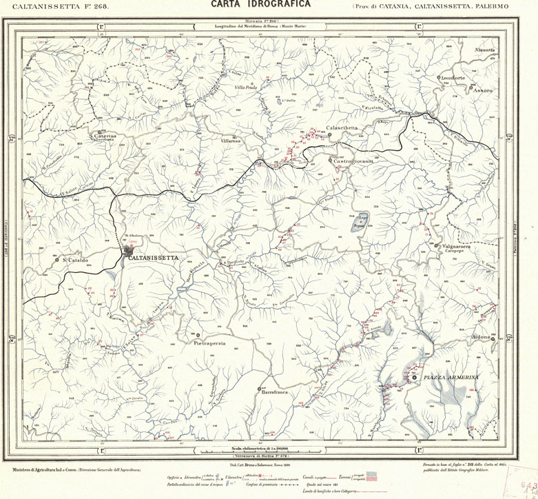 (N:716) CARTA IDROGRAFICA DEL REGNO D'ITALIA - Foglio 268 - Caltanissetta (B0013503) Carte e stampe antiche: riproduzione a colori su carta (formato A1)