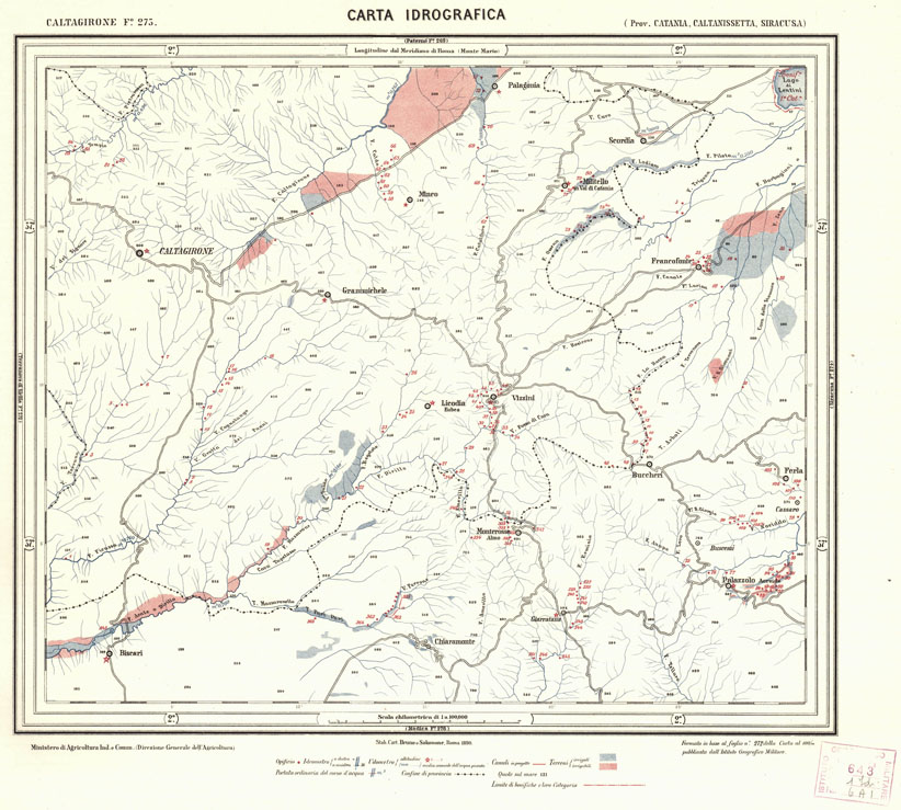 (N:711) CARTA IDROGRAFICA DEL REGNO D'ITALIA - Foglio 273 - Caltagirone (B0013508) Carte e stampe antiche: riproduzione a colori su carta (formato A1)