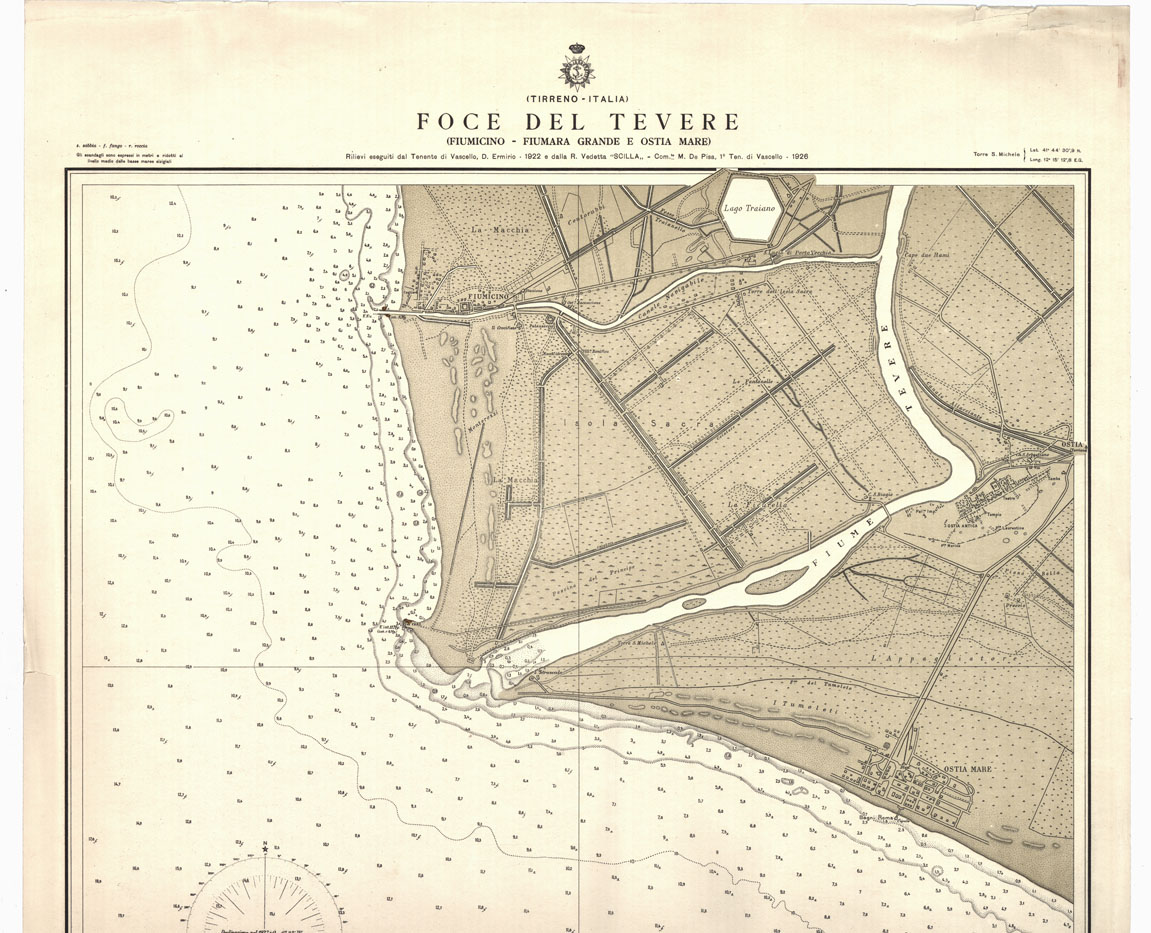 (N:9793) FOCI DEL TEVERE E LITORALE ADIACENTE (B0013649, B0013650) Carte e stampe antiche: riproduzione a colori su carta (formato A1)