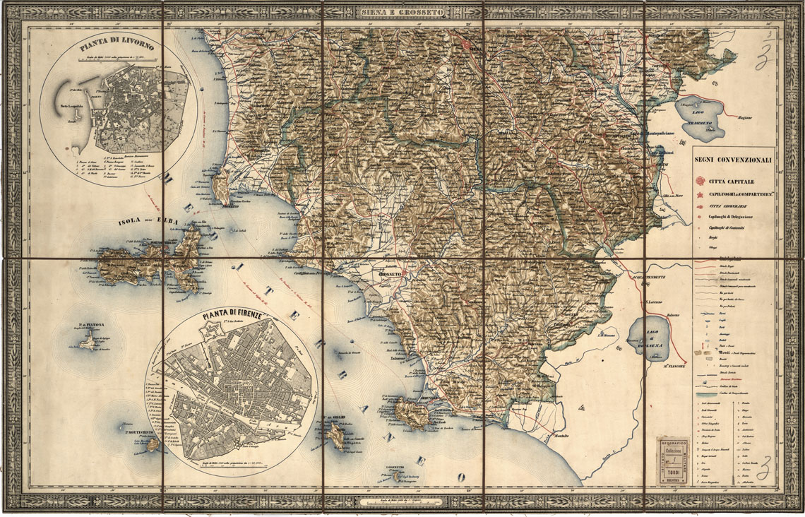 (N:9767) CARTA GENERALE DEL GRANDUCATO DI TOSCANA - Coll. Tordi n.3 - Parte Sud (B0013726) Carte e stampe antiche: riproduzione a colori su carta (formato A1)