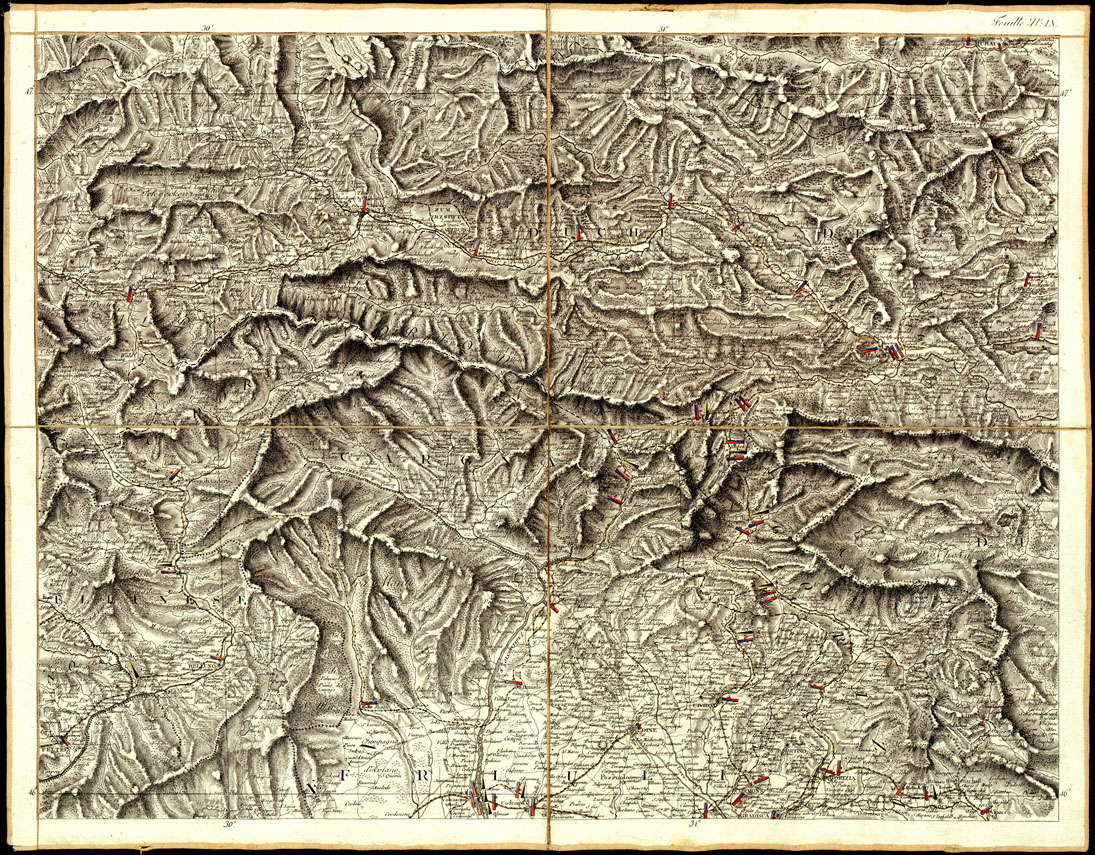 (N:987) CARTE GENERALE DU THEATRE DE LA GUERRE EN ITALIE ET DANS LES ALPES...(Carta Generale del teatro della guerra in Italia...) - Foglio 9 - Udine, Gorizia, Pordenone, Salisburgo (B0013827) Carte e stampe antiche: riproduzione a colori su carta (formato A1)