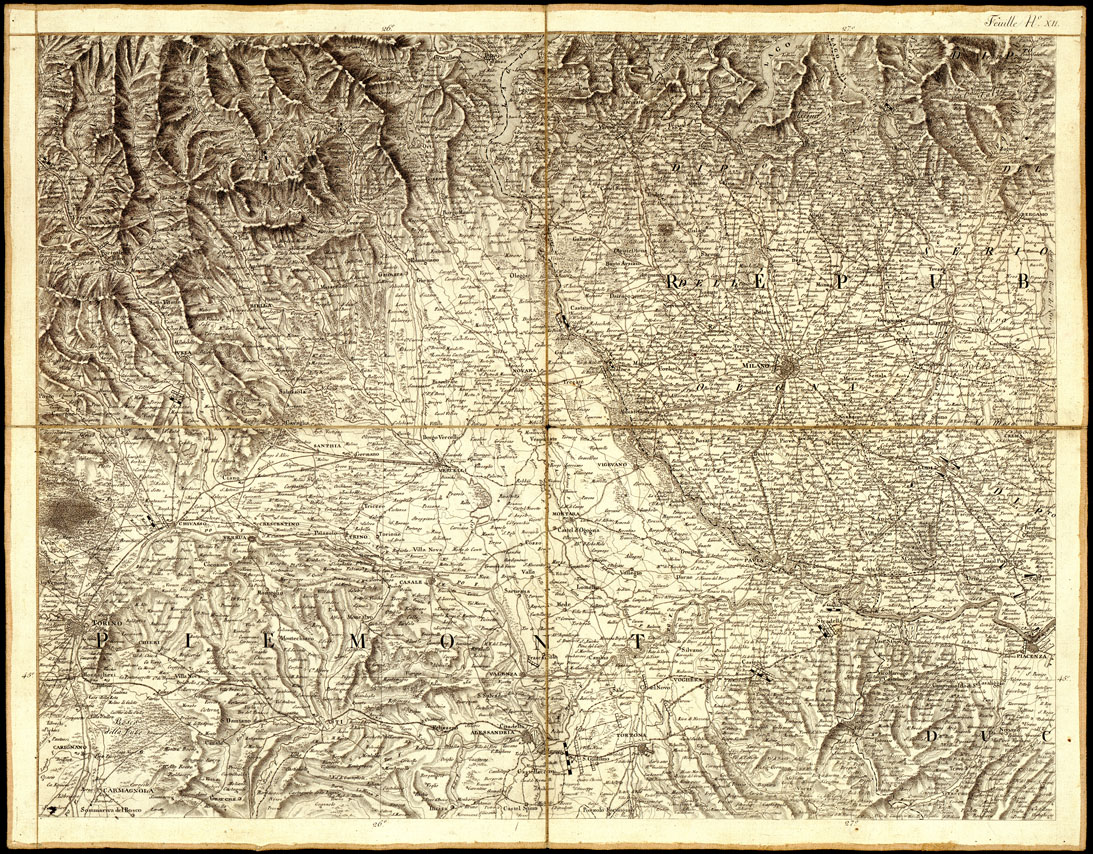 (N:984) CARTE GENERALE DU THEATRE DE LA GUERRE EN ITALIE ET DANS LES ALPES...(Carta Generale del teatro della guerra in Italia...) - Foglio 12 - Milano, Torino, Piacenza (B0013830) Carte e stampe antiche: riproduzione a colori su carta (formato A1)