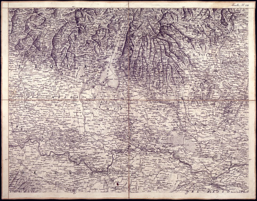 (N:983) CARTE GENERALE DU THEATRE DE LA GUERRE EN ITALIE ET DANS LES ALPES...(Carta Generale del teatro della guerra in Italia...) - Foglio 13 - Ferrara, Verona, Brescia, Mantova (B0013831) Carte e stampe antiche: riproduzione a colori su carta (formato A1)
