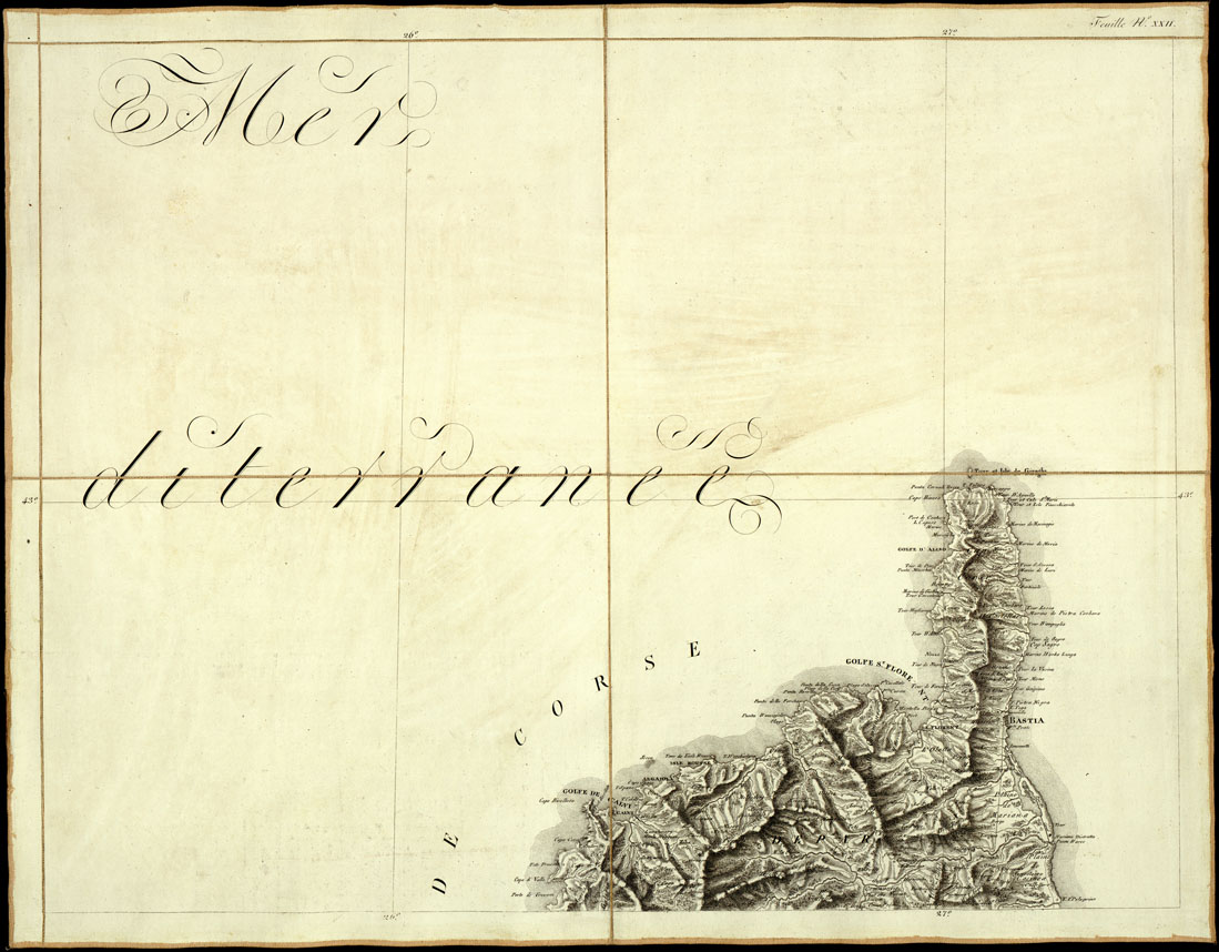 (N:974) CARTE GENERALE DU THEATRE DE LA GUERRE EN ITALIE ET DANS LES ALPES...(Carta Generale del teatro della guerra in Italia...) - Foglio 22 - Corsica, Bastia (B0013840) Carte e stampe antiche: riproduzione a colori su carta (formato A1)