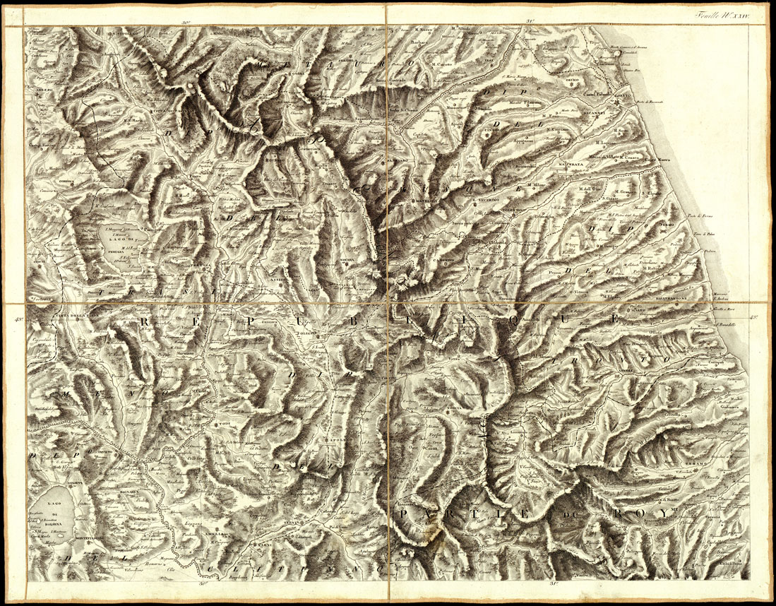 (N:972) CARTE GENERALE DU THEATRE DE LA GUERRE EN ITALIE ET DANS LES ALPES (Carta Generale del teatro della guerra in Italia...) - Foglio 24 - Perugia, Terni, Macerata (B0013842) Carte e stampe antiche: riproduzione a colori su carta (formato A1)