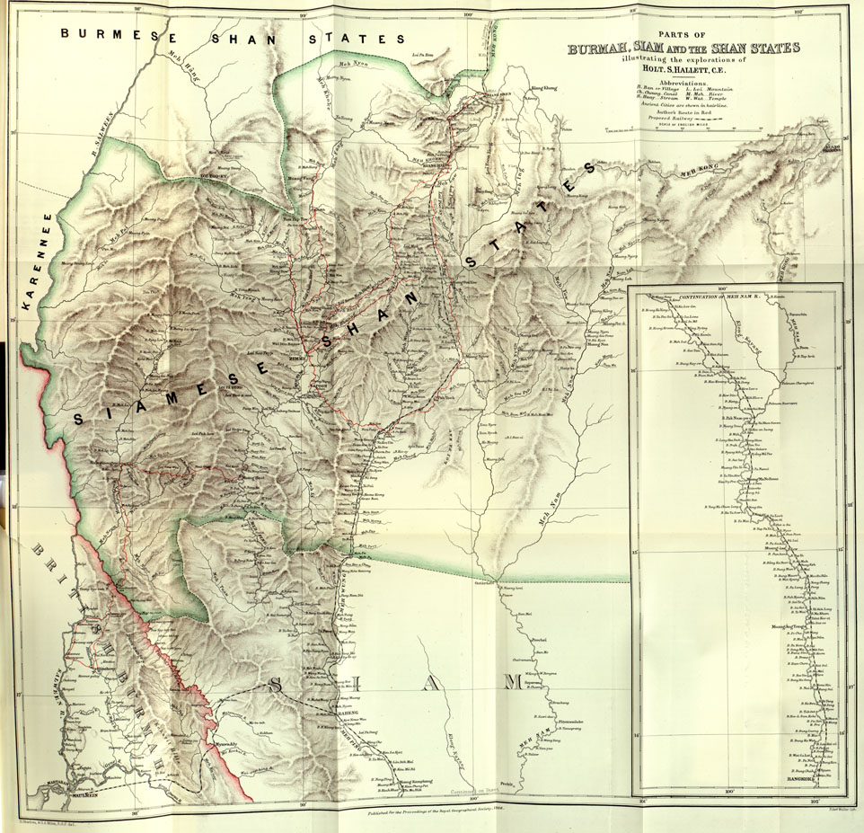 (N:16704) PARTS OF BURMAH SIAM AND THE SHAM STATES. (B0013861) Carte e stampe antiche: riproduzione a colori su carta (formato A1)