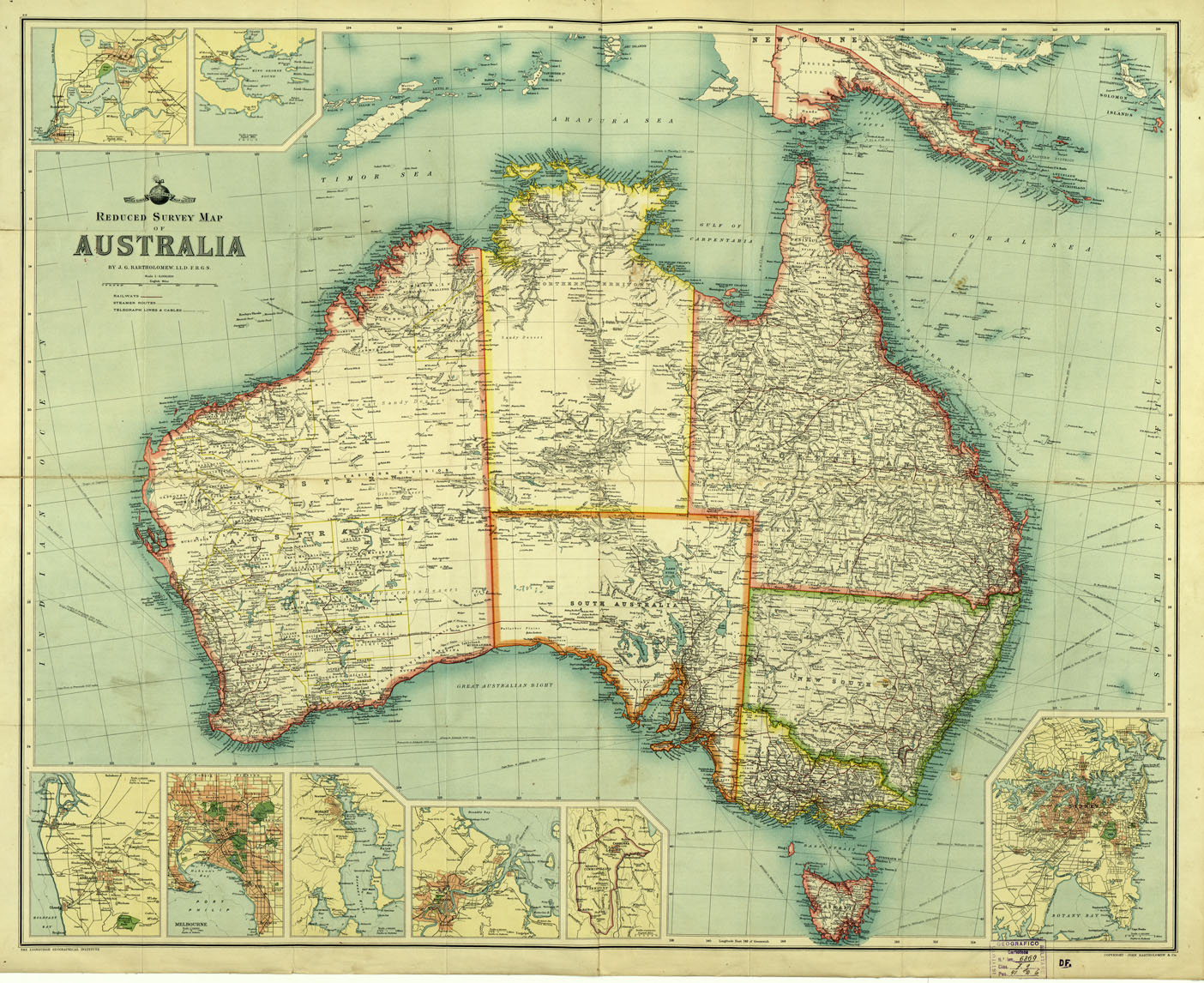 (N:16748) AUSTRALIA - REDUCED SURVEY MAP OF AUSTRALIA (B0013916) Carte e stampe antiche: riproduzione a colori su carta (formato A1)