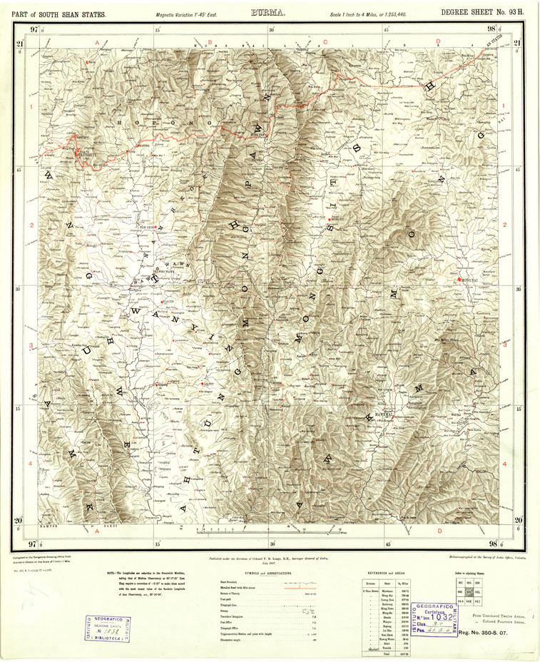 (N:16783) BURMA, DEGRRE - PART OF SOUTH SHAN STATES F No.93.H (B0013953) Carte e stampe antiche: riproduzione a colori su carta (formato A1)