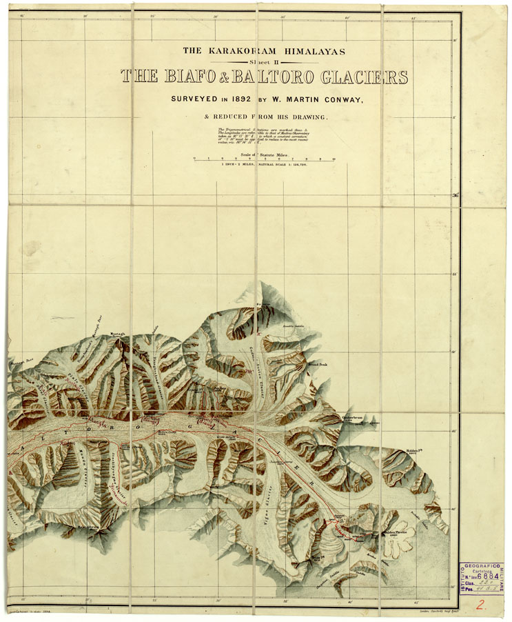 (N:16793) INDIA BRITANNICA -THE KARAKORAM HIMALAYAS - THE BIAFO & BALTORO GLACIER F2 Parte 2 (B0013958) Carte e stampe antiche: riproduzione a colori su carta (formato A1)