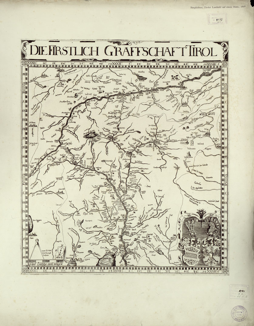 (N:998) DIE FIRSTLICH GRAFFSCHAFT TIROL "OPUS D. MATHIE BURGKLEHNER" ANNO 1608 II BLATT N. 1 (B0014015) Carte e stampe antiche: riproduzione a colori su carta (formato A1)