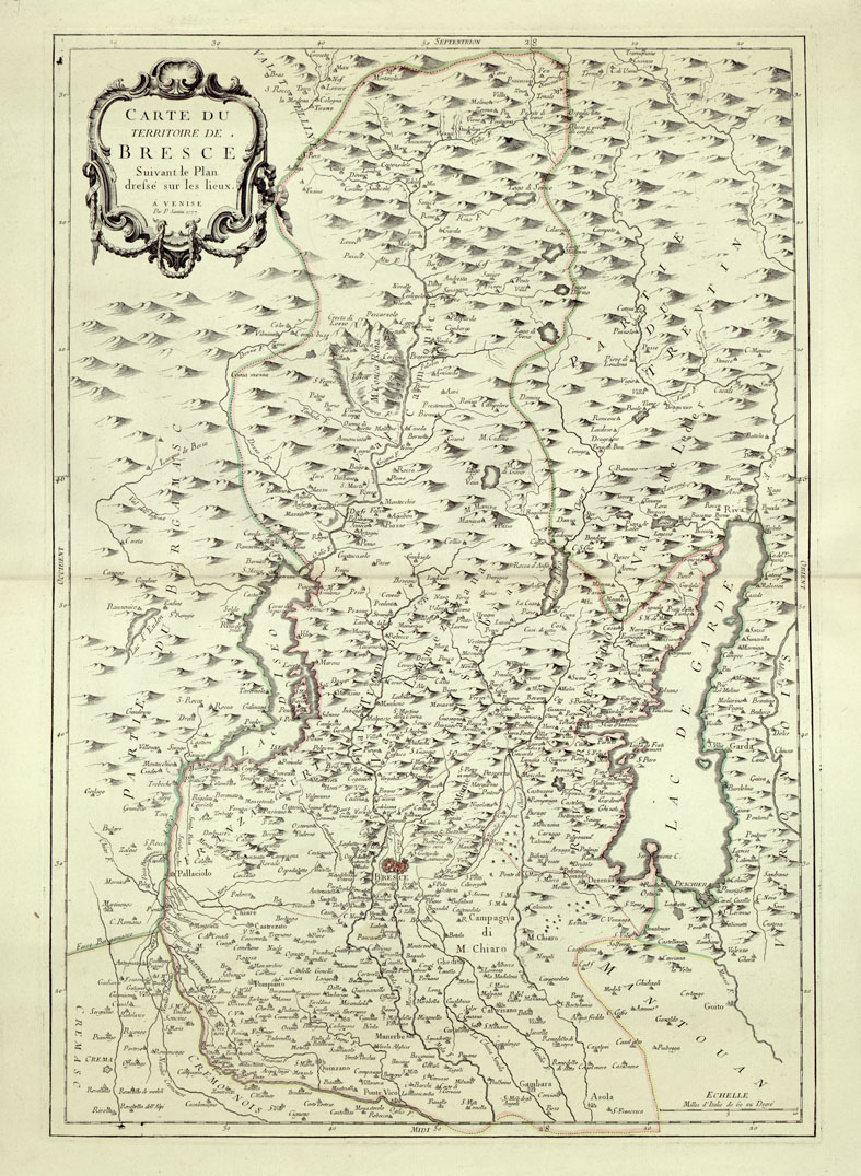 (N:1010) CARTE DI GEOGRAFIA-ATLANTE DEL SANTINI - Foglio 6-CARTE DU TERRITOIRE DE BRESCE SUIVANT LE PLAN DRESSE' SUR LES LIEUX. A VENISE, 1777. P. SANTINI. (B0014035) Carte e stampe antiche: riproduzione a colori su carta (formato A1)