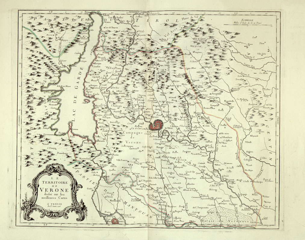 (N:1009) CARTE DI GEOGRAFIA-ATLANTE DEL SANTINI - Foglio 7-LE TERRITOIRE DE VERONE DRESSE' SUR LES MEILLEURS CARTES. A VENISE, 1776. P. SANTINI. (B0014036) Carte e stampe antiche: riproduzione a colori su carta (formato A1)