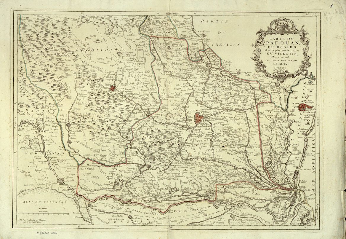 (N:1008) CARTE DI GEOGRAFIA-ATLANTE DEL SANTINI - Foglio 9-CARTE DU PADOUAN DU DOGADO ET DE LA PLUS GRANDE PARTIE DU VICENTIN IN DRESSEE' SUR CELLE DU S.PAUL BARTHELEMI CLARICI. A VENISE, P. SANTINI, 1776. (B0014037) Carte e stampe antiche: riproduzione a colori su carta (formato A1)