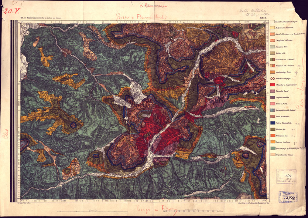 (N:16858) GEOLOGISCHE UDERSICHTSKARTE DES TIROLISCH - VENETIARISCHEN HODLANDES ZWISCHEN ETSCH UND PIAVE VON DR. EDMUND MOJSISOVIC V. MOJSUAR - Foglio 2 (B0014106) Carte e stampe antiche: riproduzione a colori su carta (formato A1)