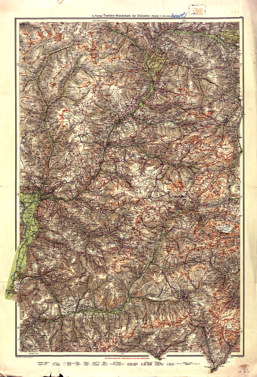 (N:16864) TOURISTEN - WANDERKARTE DER DOLOMITEN DRUCK UND VER LAG VON G. FREYTAG & BERNDT - Foglio 2 (B0014109) Carte e stampe antiche: riproduzione a colori su carta (formato A1)