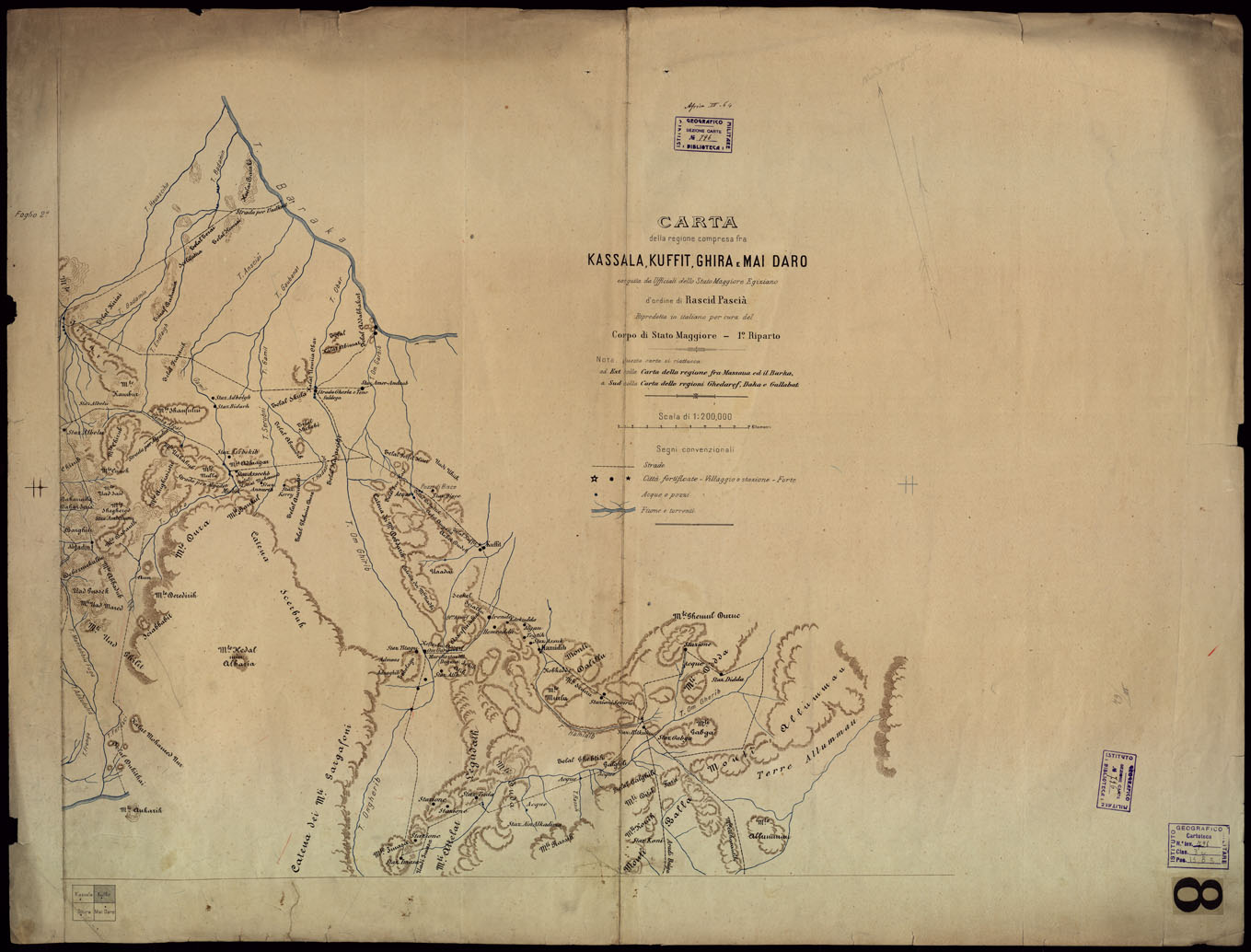 (N:16666) STATO MAGGIORE EGIZIANO - CARTA DELLA REGIONE COMPRESA FRA KASSALA, KUFFIT, GHIRA E MAI DARO. Foglio 2 KUFFIT (B0014117) Carte e stampe antiche: riproduzione a colori su carta (formato A1)