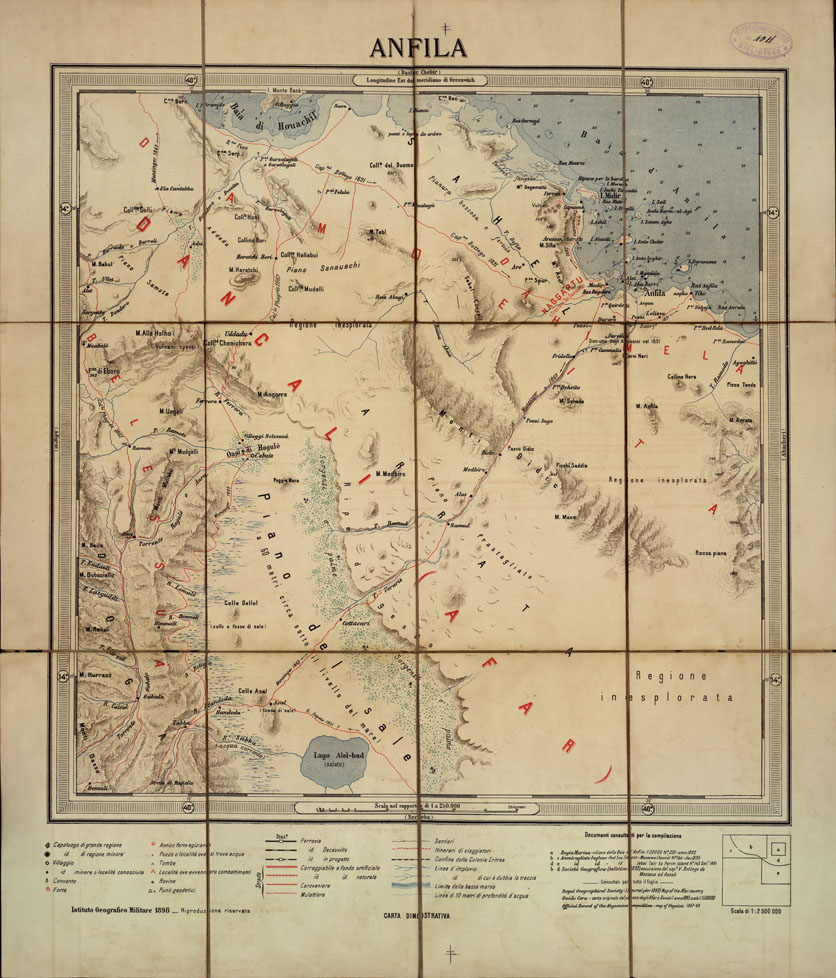 (N:16673) CARTA DELLA COLONIA ERITREA IN 8 FOGLI - Foglio 1 ANFILA (B0014126) Carte e stampe antiche: riproduzione a colori su carta (formato A1)