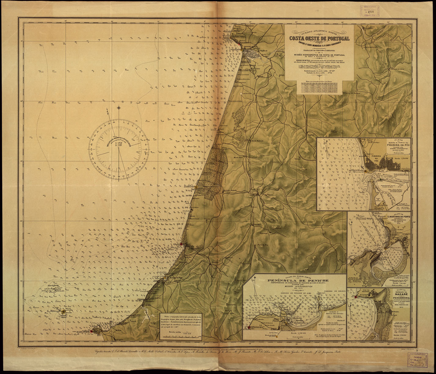(N:16895) COSTA OESTE DE PORTUGAL ENTRE O CABO MONDEGO E O CABO CARVOEIRO. (B0014143) Carte e stampe antiche: riproduzione a colori su carta (formato A1)