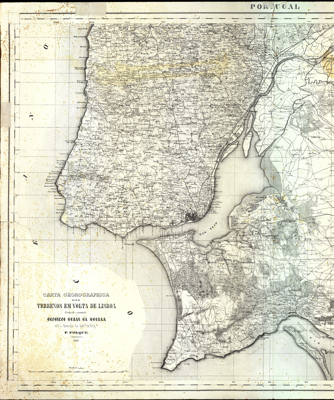 (N:16930) CARTA CHROGRAPHICA DOS TERRENOS EM VOLTA DE LISBOA (B0014179, B0014180) Carte e stampe antiche: riproduzione a colori su carta (formato A1)