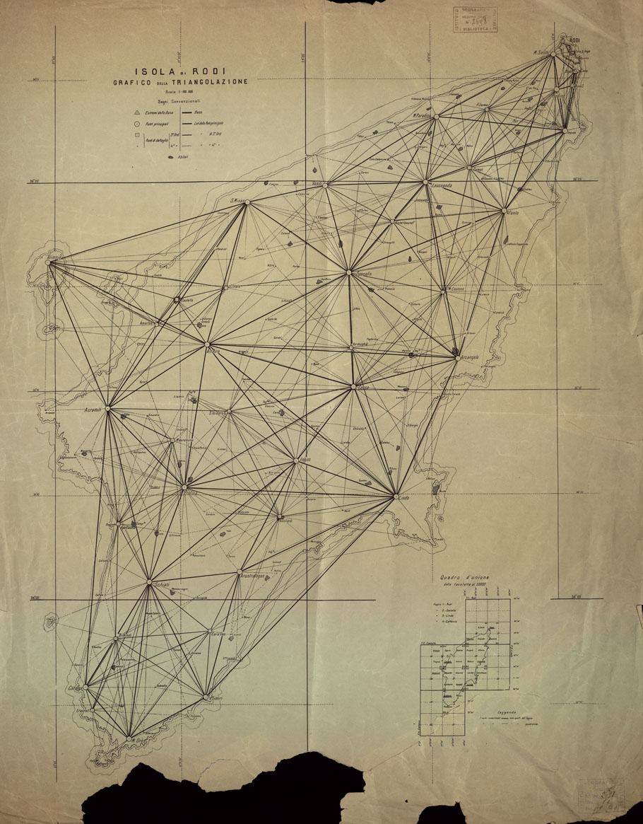 (N:17017) ISOLA DI RODI. GRAFICO DELLA TRIANGOLAZIONE I.G.M. (B0014231) Carte e stampe antiche: riproduzione a colori su carta (formato A1)